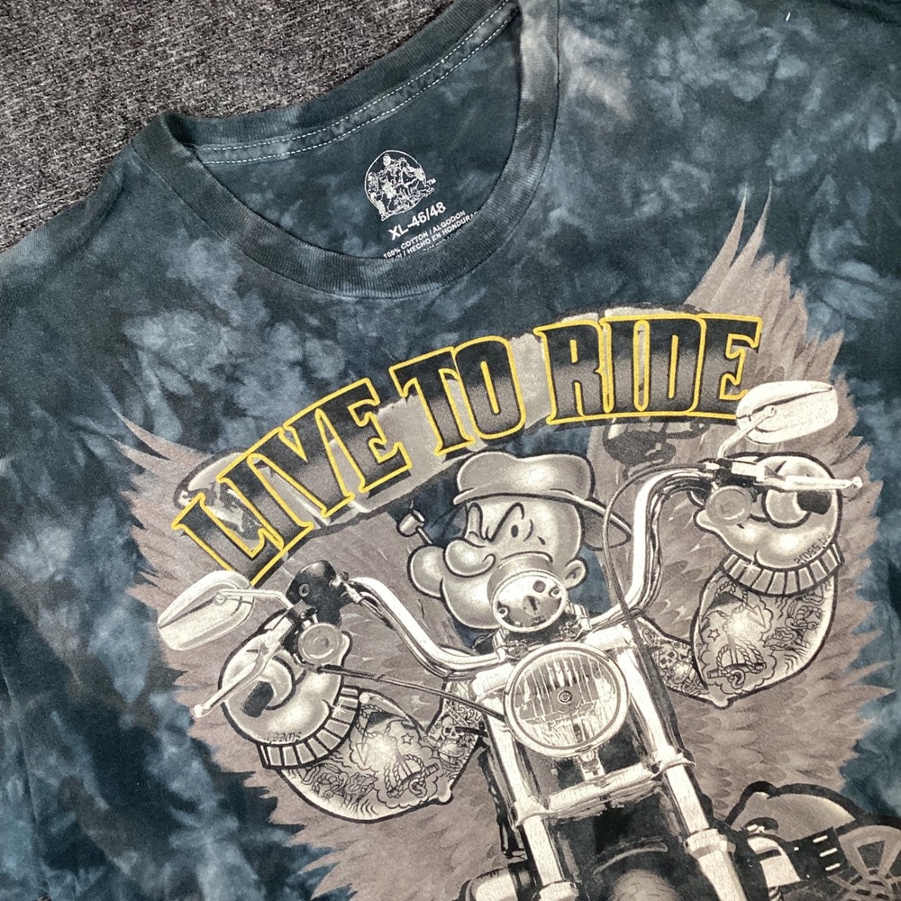 Popeye Live To Ride Biker Graphic Tie Dye T-Shirt Mens XL Black Motorcycle 272